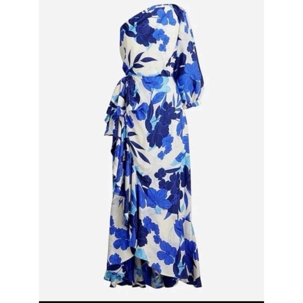 J. Crew Collection Womens 6 One Shoulder Ruffle Dress Floral Blue Maxi Elegant